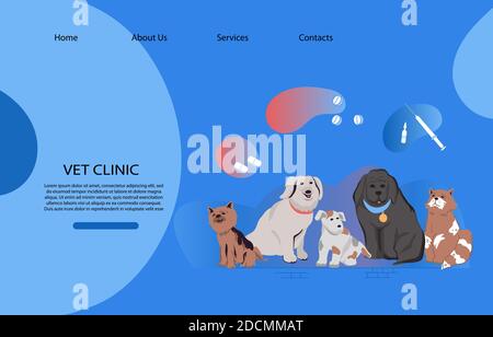 Tierklinik Website Banner mit Haustiere flache Vektor Illustration. Stock Vektor