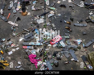 Der Skateboard Friedhof Hungerford Bridge Central London Stockfoto