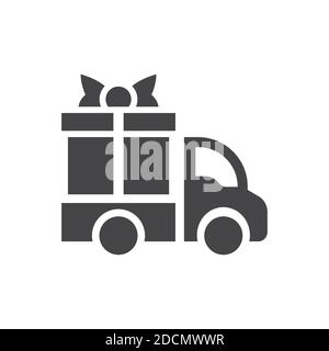 Geschenkbox und Lieferwagen Symbol. Kostenlose Lieferung Service schwarz Vektor-Symbol. Stock Vektor