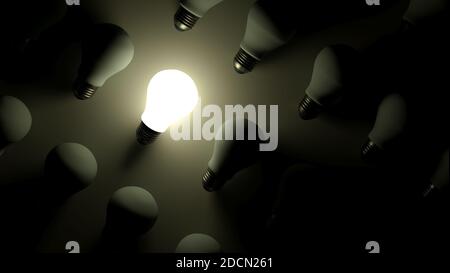 3D-Rendering. Heiße Glühbirne im Dunkeln. Stockfoto