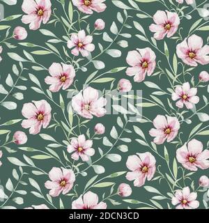 Nahtlose Muster von Blossom Pink Cherry Blumen in Aquarell Stil mit weißen Hintergrund. Sommer blühende sakura Zweig Deko Stockfoto