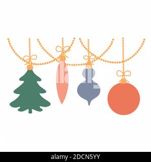 Weihnachtsspielzeug hängt auf einer Girlande. Vektordarstellung isoliert. Stock Vektor