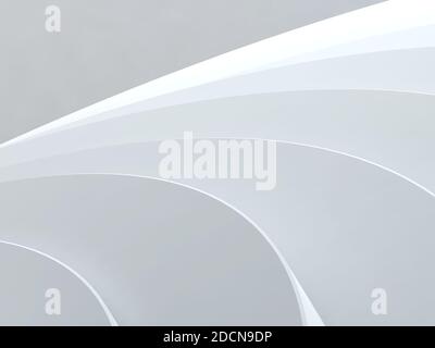 Abstrakter geometrischer Hintergrund mit weich beleuchteten weißen konzentrischen Kreisen Installation, 3d Rendering Illustration Stockfoto