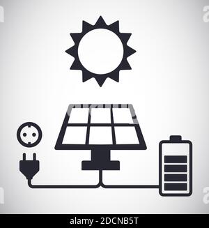 Solar energy panel is charging a battery and alternativ power plug concept vector illustration Stock Vektor