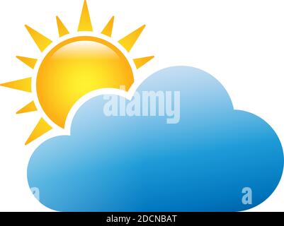 Sonne und Wolke für bewölktes und bewölktes Wetter farbenfrohe Ikone Symbol Stock Vektor