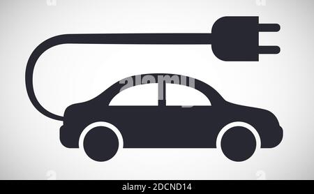 Elektroauto mit Stecker sideview Symbol auf weiß isoliert Hintergrund Stock Vektor