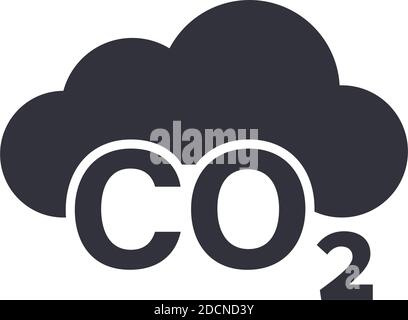 CO2-Emissionssymbol mit wolkengrauem flachen Symbol Stock Vektor