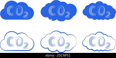 CO2 mit blauen Wolken Symbol Emissionssymbole Stock Vektor