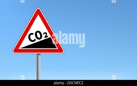 CO2-Emission steigende Zeichen rot dreieckige Form blauen Himmel Hintergrund vektorgrafik Stock Vektor