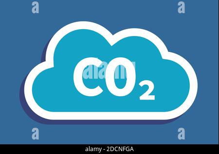 CO2-Verschmutzungssymbol mit wolkenförmiges blaues flaches Symbol Stock Vektor