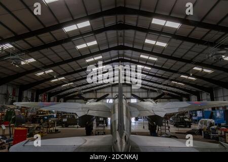 Lancaster Bomber (NX611) aus dem Zweiten Weltkrieg, 'Just Jane', Lincolnshire Aviation Heritage Museum, East Kirkby, Spilsby, Lincs, Großbritannien. Stockfoto