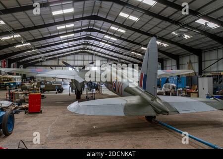 Lancaster Bomber (NX611) aus dem Zweiten Weltkrieg, 'Just Jane', Lincolnshire Aviation Heritage Museum, East Kirkby, Spilsby, Lincs, Großbritannien. Stockfoto