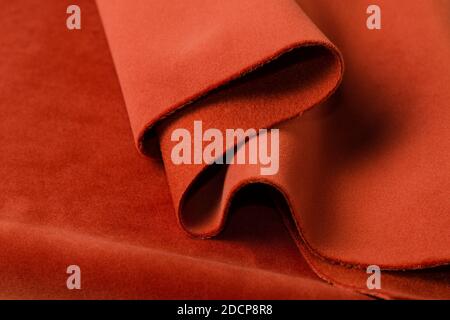 Beige und Coral Farben weiche Nicki-Qualität stoffen Textilmustern.. Fabric Textur Hintergrund. Stockfoto