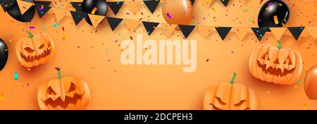Halloween Sale Promotion Poster mit Halloween Ballons auf orangenen Hintergrund. Scary Luft Luftballons.Website gruselig oder Banner-Vorlage.Vektor-Illustration Stock Vektor