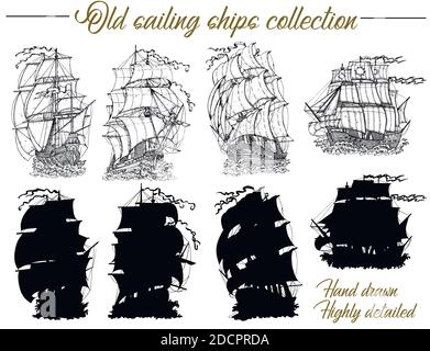 Vektor nautische Illustration, historische Abenteuer Konzept, T-Shirt Grafik-Design Stock Vektor