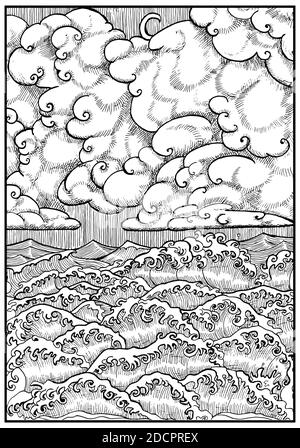 Vektor nautische Illustration von Hurrikan, T-Shirt Grafik-Design Stock Vektor