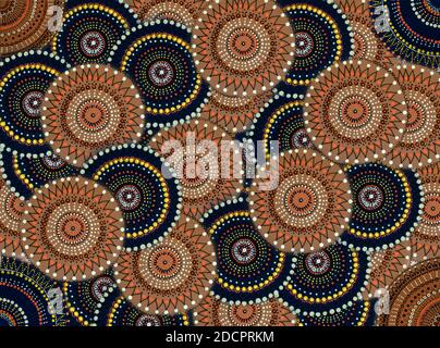 Abstrakte Mandala-Kunst mit Spritzer und filigranen Farben Stockfoto