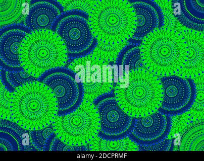 Abstrakte Mandala-Kunst mit Spritzer und filigranen Farben Stockfoto