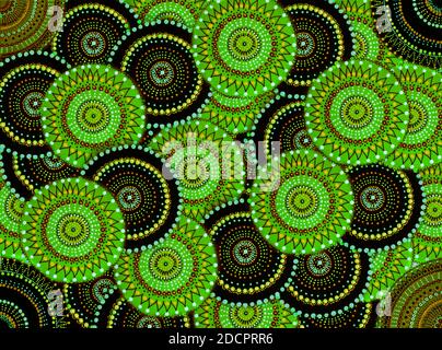 Abstrakte Mandala-Kunst mit Spritzer und filigranen Farben Stockfoto