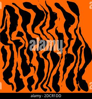 Vektor-Illustration Tiger drucken Muster. Orangefarbener und schwarzer handgezeichneter Hintergrund. Stock Vektor
