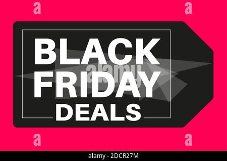 Black Friday Angebote auf einem schwarzen Label mit einem roten Hintergrund Stock Vektor