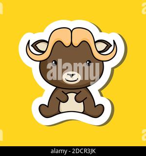 Niedliche Cartoon Aufkleber kleine Moschus OX Logo Vorlage. Maskottchen Tierfigur Gestaltung von Album, Scrapbook, Grußkarte, Einladung, Flyer, Aufkleber, Karte Stock Vektor