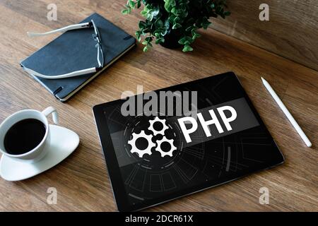 PHP-Programmiersprache. Web- und Anwendungsentwicklungskonzept Stockfoto