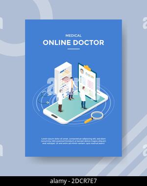 Medizinische Online-Arzt Menschen stehen auf dem Smartphone für Vorlage von Bannern, Flyer, Bücher Cover, Zeitschriften mit flüssigen Form Stil Stock Vektor