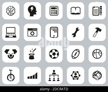 Skill & Talent Icons Black & White Flat Design Set Groß Stock Vektor