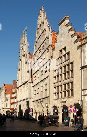 Deutschland; Münster, Stadt des Westfälischen Friedens; Nordrhein-Westfalen; Deutschland; Prinzipalmarkt, Stockfoto