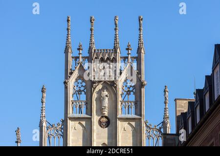 Der Giebel des historischen Rathauses in Münster; Münsterland, Nordrhein-Westfalen, Deutschland Stockfoto