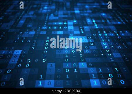 Technologiekonzept. Binärcode-Hintergrund. 3D-Darstellung. Stockfoto