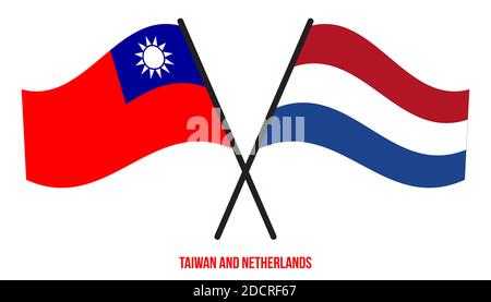 Taiwan und Niederlande Flaggen gekreuzt und winken Flat Style. Offizieller Anteil. Korrekte Farben. Stockfoto
