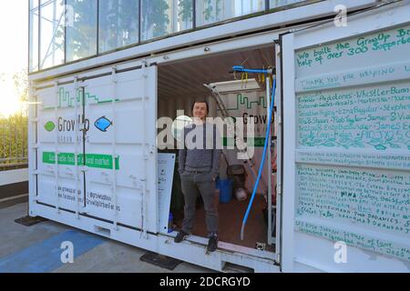 GROSSBRITANNIEN /London / Urban Farm Box auf dem Dach in London mit dem Architekturdesigner Tom Cox. Stockfoto