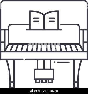 Piano Concept Icon, lineare isolierte Illustration, dünne Linienvektor, Webdesign Zeichen, Umriss Concept Symbol mit editierbarer Kontur auf weißem Hintergrund. Stock Vektor