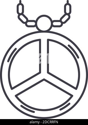 Peace Hängesymbol, lineare isolierte Illustration, dünner Linienvektor, Webdesign-Zeichen, Umriss-Konzept-Symbol mit editierbarer Kontur auf weißem Hintergrund. Stock Vektor