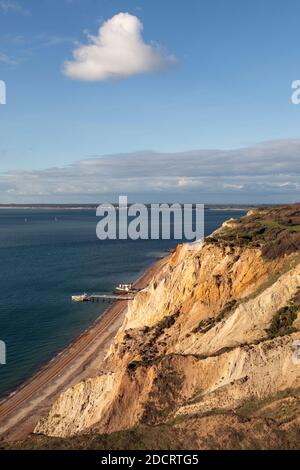 Die mehrfarbige Sandklippe bei Alum Bay, Isle of Wight Stockfoto