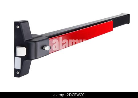 Türgriff aus Aluminium isoliert auf weißem Hintergrund. Türverriegelung für Notausgänge Stockfoto