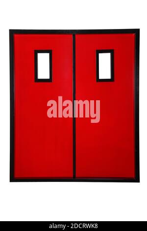 Notausgangstür isoliert auf weißem Hintergrund Stockfoto