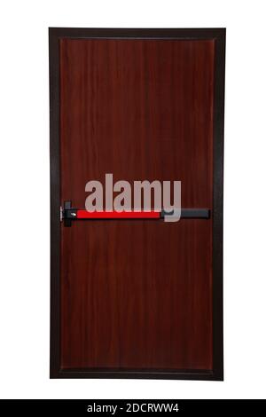 Notausgangstür auf weißem Hintergrund Stockfoto