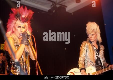 Martin Degville und Neal X von Sigue Sigue Sputnik live in den Abbey Road Studios. London, 29. November 1985 – weltweite Nutzung Stockfoto