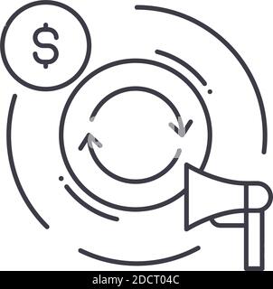 Marketing-Mix-Symbol, lineare isolierte Illustration, dünne Linie Vektor, Web-Design-Zeichen, Kontur Konzept-Symbol mit editierbarer Kontur auf weißem Hintergrund. Stock Vektor