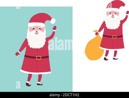 Cartoon Weihnachtsmann für Ihre Weihnachten und Neujahr Gruß Design oder Animation. Charakter mit offenen Augen, Hut und rotem Kostüm. Lustige Hand gezogen pe Stock Vektor