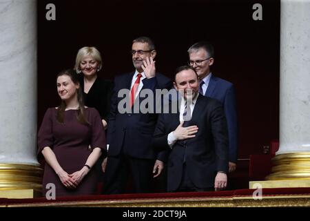 Delegation des litauischen Parlaments, die am 11. April 2018 an der französischen Nationalversammlung in Paris, Frankreich, eine Fragestunde mit Fragen an die Regierung teilnahm. Foto von Henri Szwarc/ABACAPRESS.COM Stockfoto