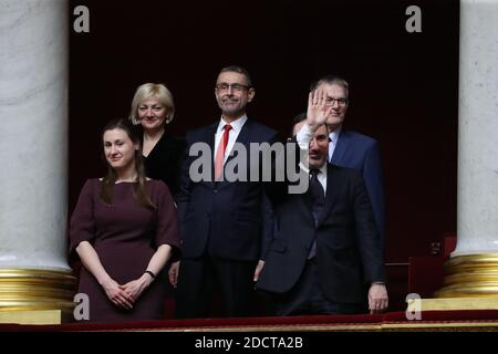 Delegation des litauischen Parlaments, die am 11. April 2018 an der französischen Nationalversammlung in Paris, Frankreich, eine Fragestunde mit Fragen an die Regierung teilnahm. Foto von Henri Szwarc/ABACAPRESS.COM Stockfoto