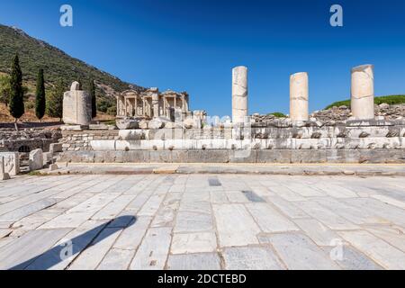 Celsius Bibliothek in der antiken Stadt Ephesus, Türkei. Stockfoto
