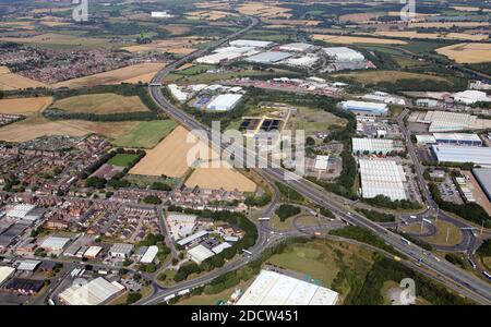 Luftaufnahme des Tuscany Way Industrial Estate & California Drive Industriegebiete in Normanton, West Yorkshire, Großbritannien Stockfoto