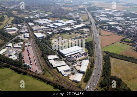 Luftaufnahme des Tuscany Way Industrial Estate & California Drive Industriegebiete in Normanton, West Yorkshire, Großbritannien Stockfoto