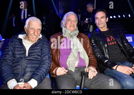 Anthony Delon, Jean-Paul Belmondo, Charles Gerard Assistent au combat Opposant Tony Yoka a Jonathan Rice a Paris, Frankreich, le 7 avril 2018. Foto von Alban Wyters/ABACAPRESS.COM Stockfoto