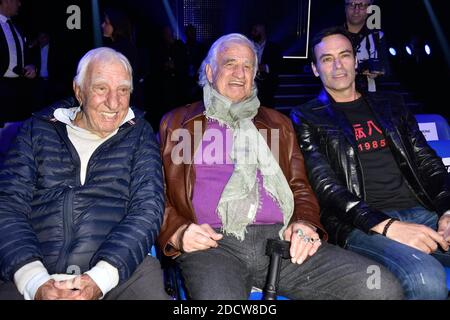 Anthony Delon, Jean-Paul Belmondo, Charles Gerard Assistent au combat Opposant Tony Yoka a Jonathan Rice a Paris, Frankreich, le 7 avril 2018. Foto von Alban Wyters/ABACAPRESS.COM Stockfoto